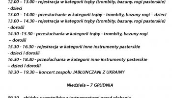 Program XXXIV Konkursu Gry na Instrumentach Pasterskich im. Kazimierza Uszyńskiego